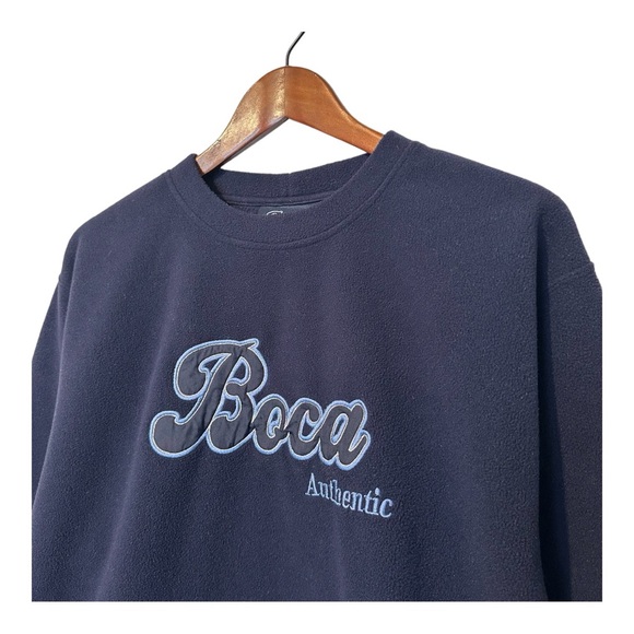 Vintage Boca Authentic Fleece Crewneck Pullover Sweater Embroidered Logo Navy - Picture 2 of 10
